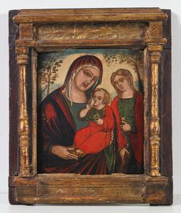 SCUOLA VENETO CRETESE DEL XVII SECOLO - Madonna con Bambino e San Giovannino.