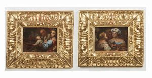 ARTISTA DEL XVIII SECOLO - Coppia di dipinti raffiguranti Scena sacra e il Ritrovamento di Mos.