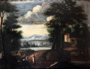 ARTISTA VENETO DEL XVII SECOLO - Figure in un paesaggio.