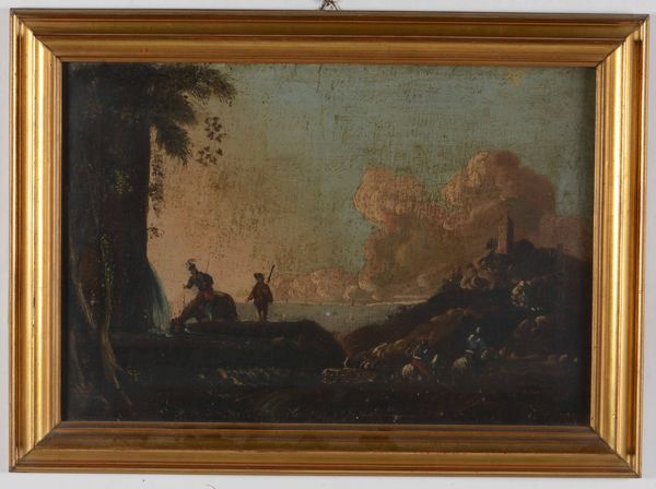 Scuola del XVIII secolo Paesaggio con soldati  - Asta Dipinti Antichi | Cambi Time - Associazione Nazionale - Case d'Asta italiane