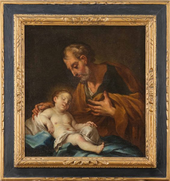 Scuola del XVII secolo San Giuseppe con il Bambino  - Asta Dipinti Antichi | Cambi Time - Associazione Nazionale - Case d'Asta italiane