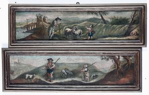 Scuola del XVIII secolo Paesaggi con pastori  - Asta Dipinti Antichi | Cambi Time - Associazione Nazionale - Case d'Asta italiane
