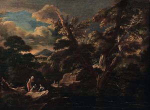 Scuola del XVIII secolo Paesaggio con viandanti  - Asta Dipinti Antichi | Cambi Time - Associazione Nazionale - Case d'Asta italiane