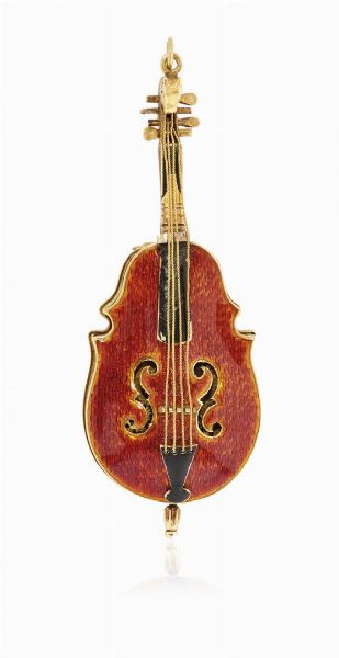 Orologio a fantasia smaltato a forma di violoncello, periodo 1830 circa  - Asta Orologi - Associazione Nazionale - Case d'Asta italiane