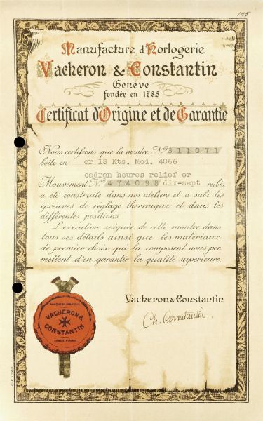 Orologio da polso da uomo Vacheron & Constantin in oro ref. 4066, venduto nel 1950  - Asta Orologi - Associazione Nazionale - Case d'Asta italiane