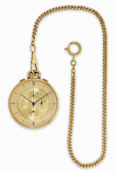 Orologio da taschino a remontoir Universal Geneve modello Compax in oro con cronografo, periodo anni '50  - Asta Orologi - Associazione Nazionale - Case d'Asta italiane