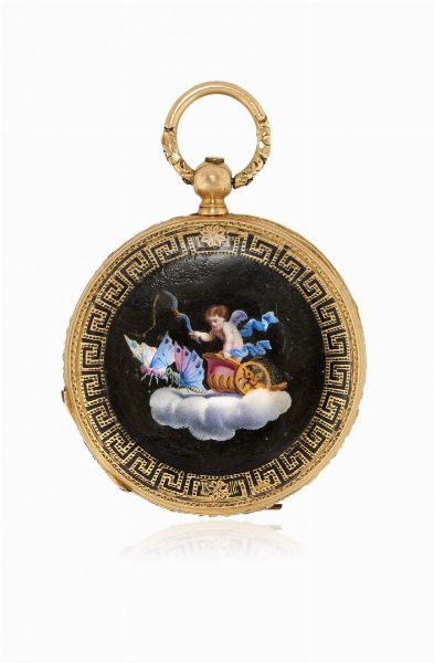 Orologio da tasca savonette svizzero a chiavetta con smalti, firmato Chapuis, periodo 1850 circa  - Asta Orologi - Associazione Nazionale - Case d'Asta italiane