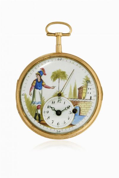 Orologio da tasca a chiavetta dipinto, periodo 1790 circa  - Asta Orologi - Associazione Nazionale - Case d'Asta italiane