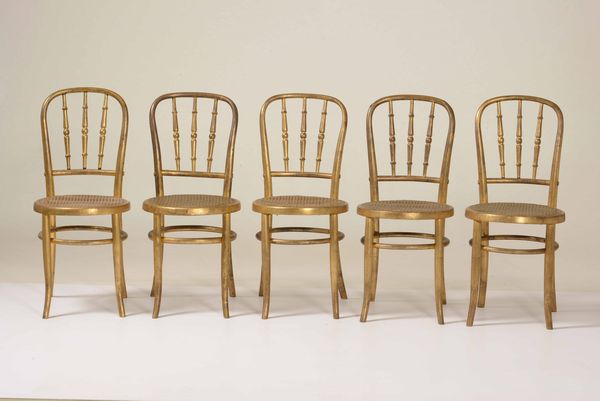 Cinque sedie dorate tipo thonet  - Asta Antiquariato | Cambi Time - Associazione Nazionale - Case d'Asta italiane