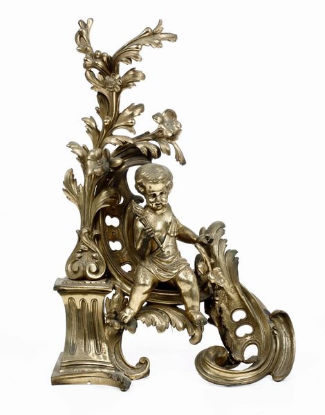Alare in bronzo dorato con putto. XVIII secolo  - Asta Antiquariato | Cambi Time - Associazione Nazionale - Case d'Asta italiane