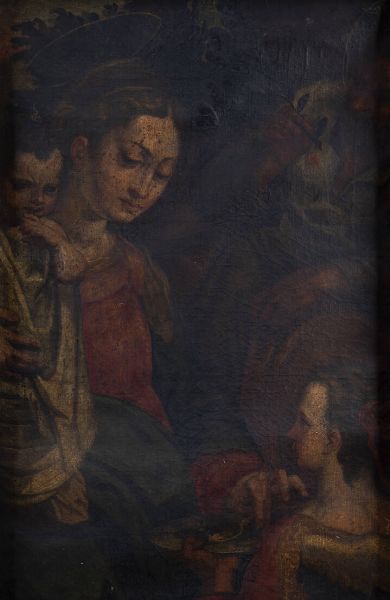 PITTORE ANONIMO : Madonna con bambino  San Giuseppe e ancella XVII sec  - Asta Asta 190 Dipinti - Associazione Nazionale - Case d'Asta italiane