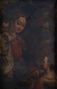 PITTORE ANONIMO - Madonna con bambino  San Giuseppe e ancella XVII sec