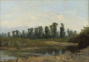 CARLO PIACENZA Torino 1814 - 1887 - Paesaggio lacustre