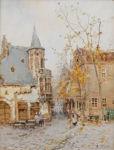 HENRI STACQUET Brussels 1838-1906 Schaerbeek (Belgio) - Veduta cittadina