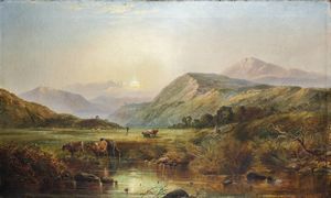 PITTORE ANONIMO - Paesaggio con mucche e pastori