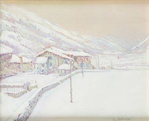 GIUSEPPE SOBRILE Torino 1879 - 1956 Forno Alpi Graie (TO) - Paesaggio innevato