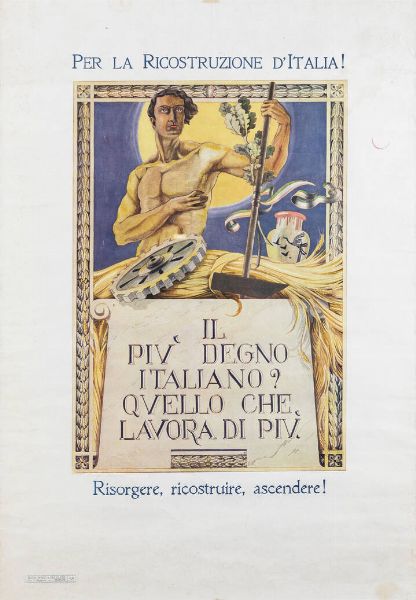 MANIFESTO : Per la ricostruzione d'Italia  - Asta Asta 191 Grafica - Associazione Nazionale - Case d'Asta italiane