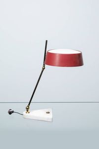 STILUX - Lampada da tavolo in metallo verniciato e ottone  base in marmo. Anni '50 h cm 51