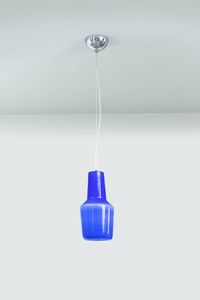 MASSIMO VIGNELLI - Lampada a sospensione in vetro opalino zaffiro. Prod. Venini anni '50 h cm 39