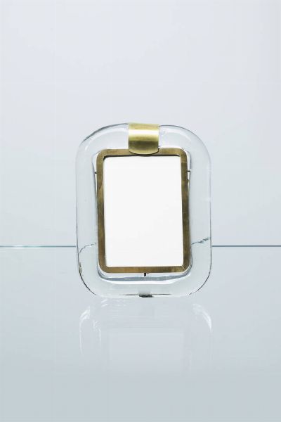 SEGUSO : Portafotografie con cornice in vetro trasparente  montautra in ottone. Anni '50 cm 27x20  - Asta Asta 193 Design - Associazione Nazionale - Case d'Asta italiane
