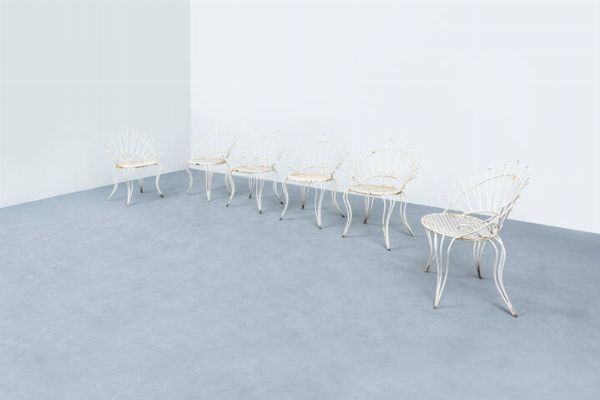 PRODUZIONE ITALIANA : Sei sedie da giardino in ferro verniciato. Anni '50 cm 81x62x56  - Asta Asta 193 Design - Associazione Nazionale - Case d'Asta italiane