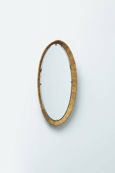 PRODUZIONE ITALIANA : Specchio con cornice in giunco intrecciato. Anni '50 cm 87x47  - Asta Asta 193 Design - Associazione Nazionale - Case d'Asta italiane