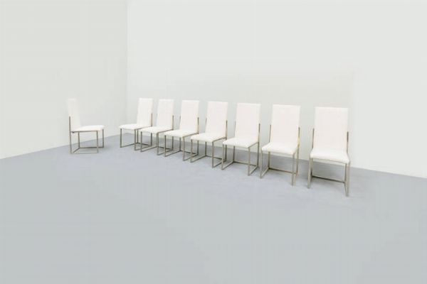 PRODUZIONE ITALIANA : Otto sedie con struttura in metallo  rivestimento in tessuto. Anni'70 cm 100x53x42  - Asta Asta 193 Design - Associazione Nazionale - Case d'Asta italiane