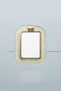 SEGUSO - Portafotografie con cornice in vetro con inclusione di foglia d'oro. Montatura in ottone. Anni '50 Etichetta della  [..]