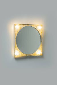 POLIARTE - Specchio retroilluminato con cornice formata di prismi in vetro colorato. Anni '70 cm 78 5x80