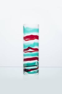 FULVIO BIANCONI - Vaso in vetro di forte spessore con fasce in vetro colorato. Firmato alla punta Prod. Venini 1992 h cm 53