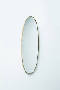 PRODUZIONE ITALIANA - Specchiera ovale con bordo in ottone  Anni '50 cm 141 50x50