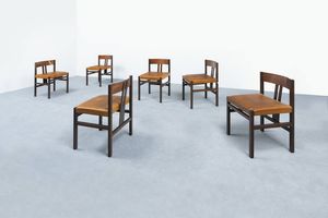 AMMANATI TITINA  VITELLI GIAMPIERO - Sei sedie in legno  imbottitura rivestita in skai. Anni '60 cm 70x44 5x44