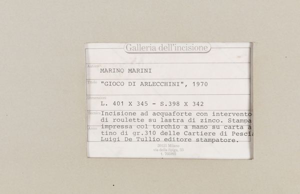 Marino Marini : Gioco di Arlecchini  - Asta Multipli e Grafiche del XX Secolo | Cambi Time - Associazione Nazionale - Case d'Asta italiane