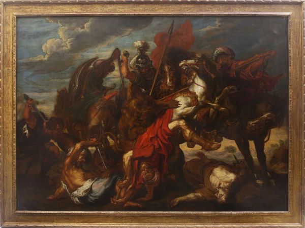 Scuola di Pietro Paolo Rubens : Caccia al Leone  - Asta Arredi e Dipinti Antichi da una villa a Fiesole - Associazione Nazionale - Case d'Asta italiane