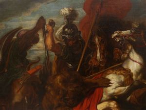 Scuola di Pietro Paolo Rubens : Caccia al Leone  - Asta Arredi e Dipinti Antichi da una villa a Fiesole - Associazione Nazionale - Case d'Asta italiane