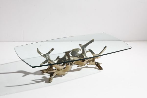 BROUARD FRED : Tavolino da salotto con base scultorea in fusione di bronzo  - Asta Asta 342 | Design (tradizionale) - Associazione Nazionale - Case d'Asta italiane