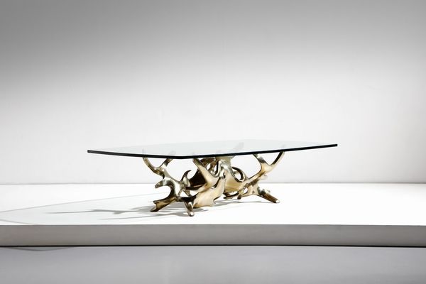 BROUARD FRED : Tavolino da salotto con base scultorea in fusione di bronzo  - Asta Asta 342 | Design (tradizionale) - Associazione Nazionale - Case d'Asta italiane