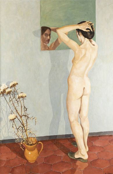 MAURO CHESSA Torino 1933 : Nuda davanti allo specchio  - Asta Asta 194 Dipinti e sculture - Associazione Nazionale - Case d'Asta italiane
