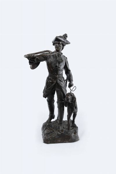 HIPPOLYTE FRANCOIS MOREAU Francia 1832 - 1927 : Soldato con cane  - Asta Asta 194 Dipinti e sculture - Associazione Nazionale - Case d'Asta italiane