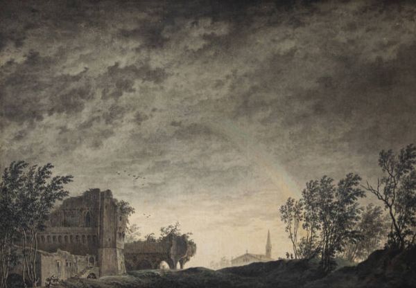 GIUSEPPE PIETRO BAGETTI Torino 1764 - 1831 : Paesaggio con nubi  rovine ed arcobaleno  - Asta Asta 194 Dipinti e sculture - Associazione Nazionale - Case d'Asta italiane