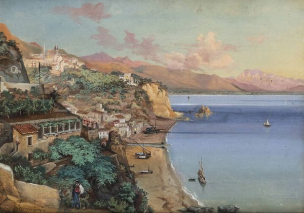 GABRIELE SMARGIASSI Vasto (CH) 1798 - 1882 Napoli : Costiera Amalfitana  - Asta Asta 194 Dipinti e sculture - Associazione Nazionale - Case d'Asta italiane
