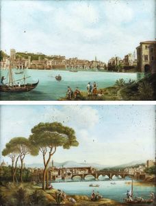 PITTORE ANONIMO DEL XVIII SECOLO - Vedute di Firenze dalle rive dell'Arno