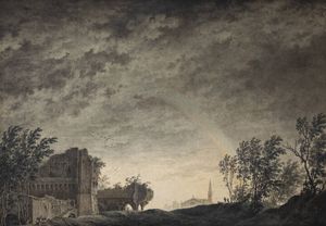 GIUSEPPE PIETRO BAGETTI Torino 1764 - 1831 - Paesaggio con nubi  rovine ed arcobaleno