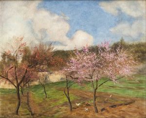 DE BARTOLOMEIS ULMA Chieri 1886 - 1981 Torino - Paesaggio con alberi in fiore
