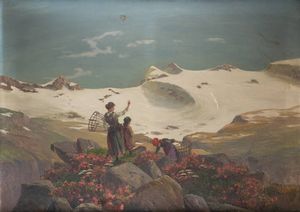 LEONARDO RODA Racconigi (CN) 1868 - 1933 - Paesaggio innevato con figure