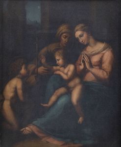 PITTORE ANONIMO DEL XVII SECOLO - Madonna con Bambino  Sant'Anna e San Giovannino