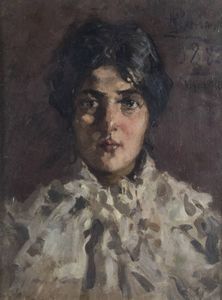POMPEO MARIANI Monza (MI) 1857 - 1927 Bordighera (IM) - Ritratto di donna 'Vignarella' presumibilmente 1881
