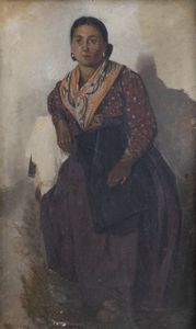 DOMENICO FERRI Castel di Lama (AP) 1857 - 1940 Bologna - Ritratto di donna seduta