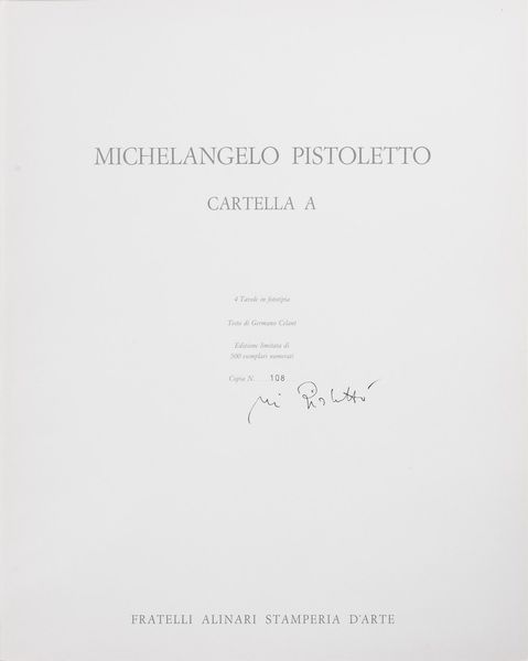 PISTOLETTO MICHELANGELO (n. 1933) : Cartella A.  - Asta Asta 344 Arte moderna e contemporanea - Associazione Nazionale - Case d'Asta italiane