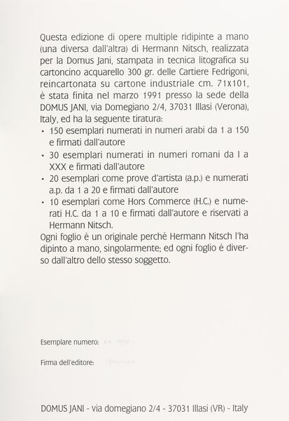 NITSCH HERMANN (n. 1938) : Uber Malte.  - Asta Asta 344 Arte moderna e contemporanea - Associazione Nazionale - Case d'Asta italiane